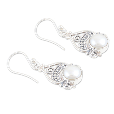 Cultured pearl dangle earrings, 'Touch of Glam' - Sterling Silver Dangle Earrings with Cultured Pearls