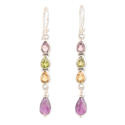 925 Silver Dangle Earrings with Amethyst Peridot and Citrine