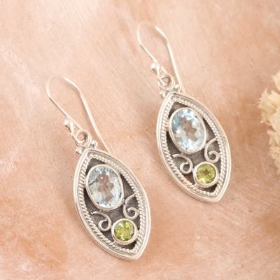 Blue topaz and peridot dangle earrings, 'Simply Irresistible' - Sterling Silver Dangle Earrings with Blue Topaz and Peridot