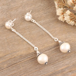 Cultured pearl dangle earrings, 'Charming Dream' - Sterling Silver Dangle Earrings with Cultured Pearls