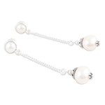Cultured pearl dangle earrings, 'Charming Dream' - Sterling Silver Dangle Earrings with Cultured Pearls