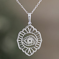 Sterling silver pendant necklace, 'Divine Glance' - Polished Sterling Silver Mystic Pendant Necklace from India