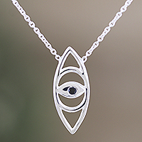 Cubic zirconia pendant necklace, 'Supreme Eye' - Cubic Zirconia Eye-Shaped Pendant Necklace from India