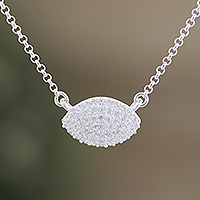 Cubic zirconia pendant necklace, 'Glance at the Light' - Sterling Silver Pendant Necklace with Cubic Zirconia Stones