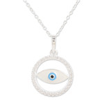 Cubic zirconia pendant necklace, 'Universe Contemplation' - Eye-Shaped Pendant Necklace with Cubic Zirconia Stones