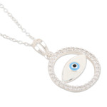 Cubic zirconia pendant necklace, 'Universe Contemplation' - Eye-Shaped Pendant Necklace with Cubic Zirconia Stones