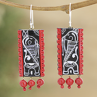Ceramic dangle earrings, 'Traditional Gallops' - Handcrafted Ceramic Horse Dangle Earrings from India