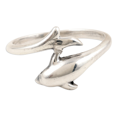 Sterling silver wrap ring, 'Free Flippers' - Sterling Silver Dolphin Wrap Ring in High Polish Finish