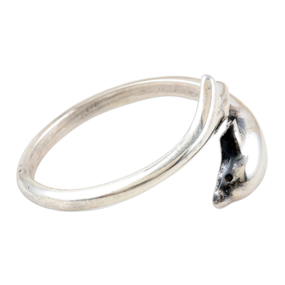 Sterling silver wrap ring, 'Free Flippers' - Sterling Silver Dolphin Wrap Ring in High Polish Finish