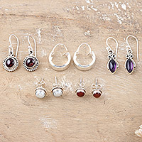 Gemstone earrings, 'Jewel Mode' (set of 5)