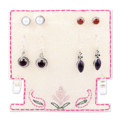 Gemstone earrings, 'Jewel Mode' (set of 5) - Set of 5 Gemstone Earrings Made from Sterling Silver