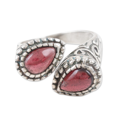 Garnet wrap ring, 'Red Perseverance' - Polished Sterling Silver Wrap Ring with Natural Garnet Gems