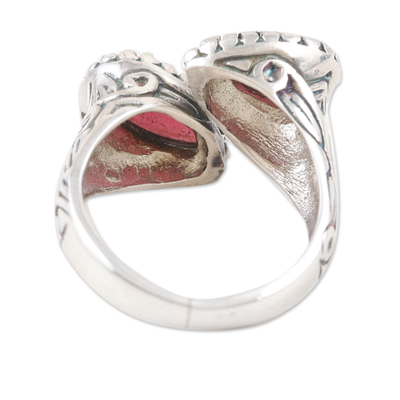 Garnet wrap ring, 'Red Perseverance' - Polished Sterling Silver Wrap Ring with Natural Garnet Gems