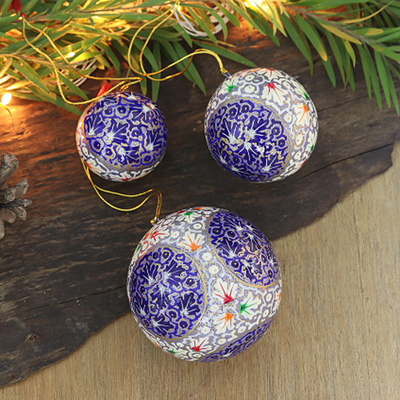 Papier mache ornaments, Holiday Buds (set of 3)