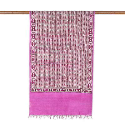 Mantón de seda - Vibrante chal de seda con estampado geométrico hecho a mano