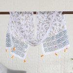 Cotton shawl, 'Safron Vines' - Block-Printed Cotton Shawl with Leafy and Floral Pattern