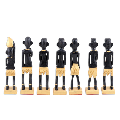 Wood sculptures, 'African Tribal Musicians' (set of 7) - Set of 7 Sculptures Hand-Painted and Hand-Carved from Wood