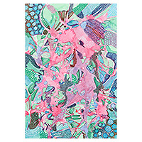 'The Dream Garden' - Pintura de acuarela abstracta estirada en una paleta vibrante