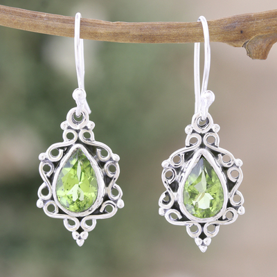 Peridot dangle earrings, Green Intricacy