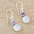 Rainbow moonstone and amethyst dangle earrings, 'Stylish Alliance' - Rainbow Moonstone and Amethyst Dangle Earrings from India