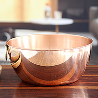 Copper and brass bowl, 'Timeless Splendor' - High-Polished Copper Bowl with Brass Handle Crafted in India