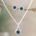 Onyx jewelry set, 'Sparkling Green' - Sterling Silver and Green Onyx Necklace and Earrings