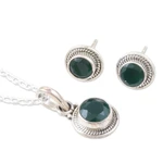 Onyx jewelry set, 'Sparkling Green' - Sterling Silver and Green Onyx Necklace and Earrings