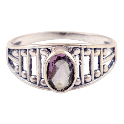 Amethyst single stone ring, 'Wise Dazzle' - Sterling Silver Single Stone Ring with 1-Carat Amethyst Gem