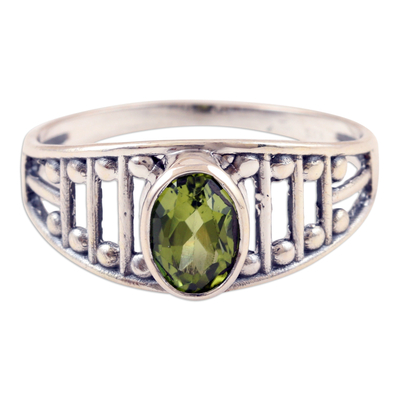 Peridot single stone ring, 'Prosperous Dazzle' - Sterling Silver Single Stone Ring with 1-Carat Peridot Gem
