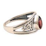 Garnet cocktail ring, 'Passion Drop' - Polished Sterling Silver Cocktail Ring with Natural Garnet