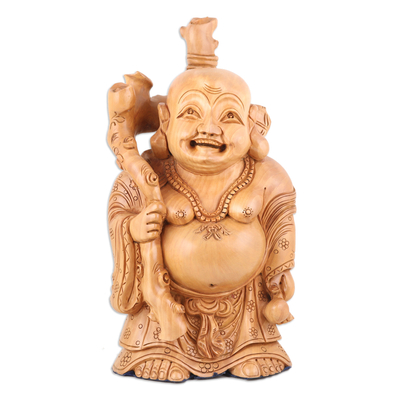 Hand-Carved Kadam Wood Buddha Sculpture from India