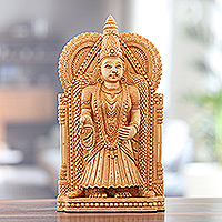 Wood sculpture, 'Celestial Beauty' - Hand-Carved Kadam Wood Lakshmi Sculpture from India
