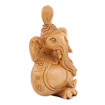 Wood sculpture, 'Ancestral Deity' - Kadam Wood Ganesha Sculpture Hand-Carved in India