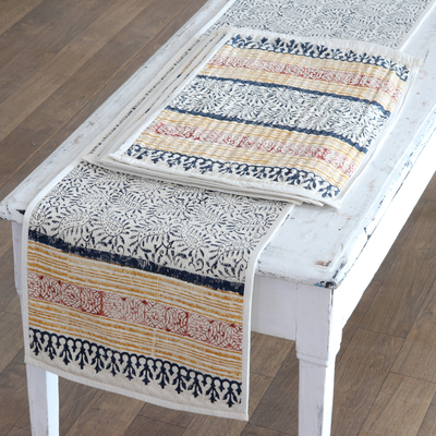 Camino de mesa y manteles individuales de algodón (juego de 5) - Camino de mesa y manteles individuales indios de algodón colorido (juego de 5)