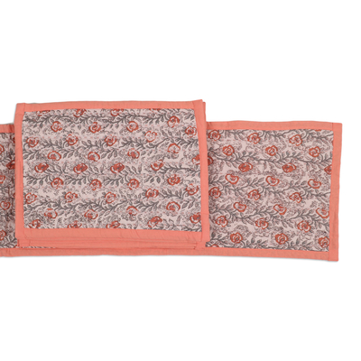 Camino de mesa y manteles individuales de algodón (juego de 5) - Camino de mesa y manteles individuales de algodón con motivos florales (juego de 5)