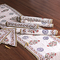 Cotton table runner and placemats, 'Floral Allure' (set of 5) - 5-Piece Set Handmade Cotton Table Runner with Placemats