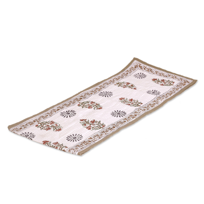 Cotton table runner and placemats, 'Floral Allure' (set of 5) - 5-Piece Set Handmade Cotton Table Runner with Placemats