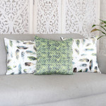 Printed cushion covers, 'Feather Glory' (set of 3) - Set of 3 Printed Feather and Geometric Cushion Covers