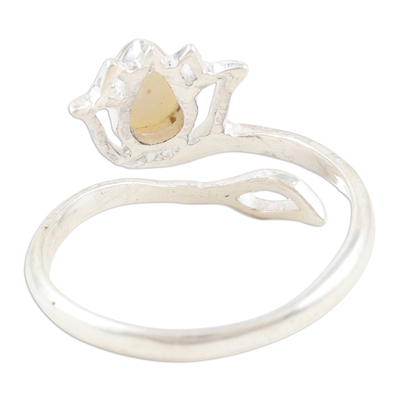 Cultured pearl wrap ring, 'Pearl Lotus' - Cream Pearl and Sterling Silver Lotus Wrap Ring from India