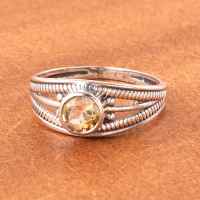 Citrine domed single stone ring, 'Joyous Eden' - Polished Domed Single Stone Ring with Faceted Citrine Gem