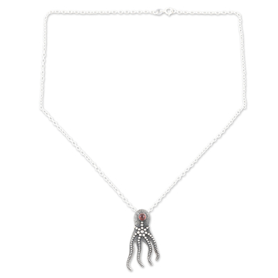 Halskette mit Granat-Anhänger - Halskette mit Oktopus-Anhänger aus Sterlingsilber und natürlichem Granat