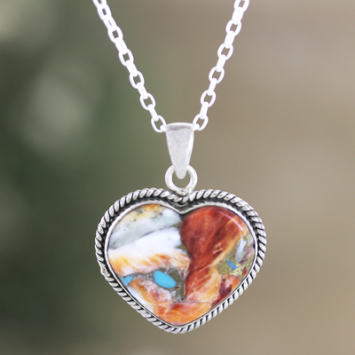 Collar colgante de plata esterlina - Collar con colgante de corazón con composición turquesa