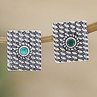 Pendientes colgantes de ónix, 'Escudo del intelecto' - Pendientes colgantes de ónix verde elaborados en plata de ley