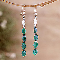 Onyx dangle earrings, 'Intense Memories' - Green Onyx Sterling Silver Dangle Earrings Crafted in India