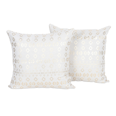 Kissenbezüge aus Baumwolle, (Paar) - Paar Kissenbezüge aus Baumwolle mit goldenen geometrischen Motiven