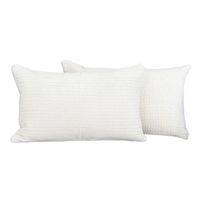 Viscose cushion covers, 'Vanilla Comfort' (pair) - Pair of Vanilla Viscose Shell and Zari Thread Cushion Covers