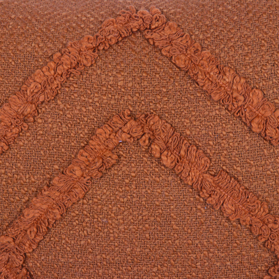 Cotton cushion covers, 'Copper Diamonds' (pair) - Pair of Geometric Copper Embroidered Cotton Cushion Covers