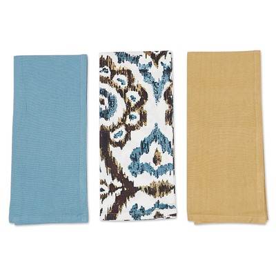 Cotton dish towels, 'Ikat Caresses' (set of 3) - Set of Three Colorful Cotton Dish Towels Crafted in India