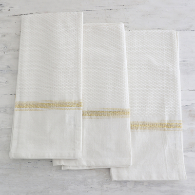 Cotton dish towels, 'Snow Sophistication' (set of 3) - Set of Three White Cotton Dish Towels with Lurex Accents