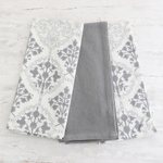 Cotton dish towels, 'Noble Damask' (set of 3) - Set of Three Printed Cotton Dish Towels in Grey and White